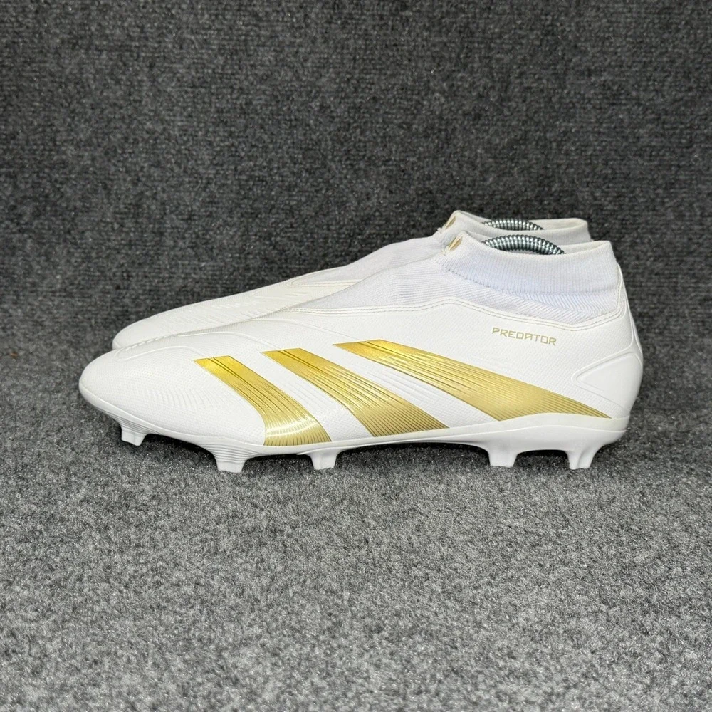 Adidas Predator League FG Soccer Cleats Men's 13.5 White Gold Laceless Athletic